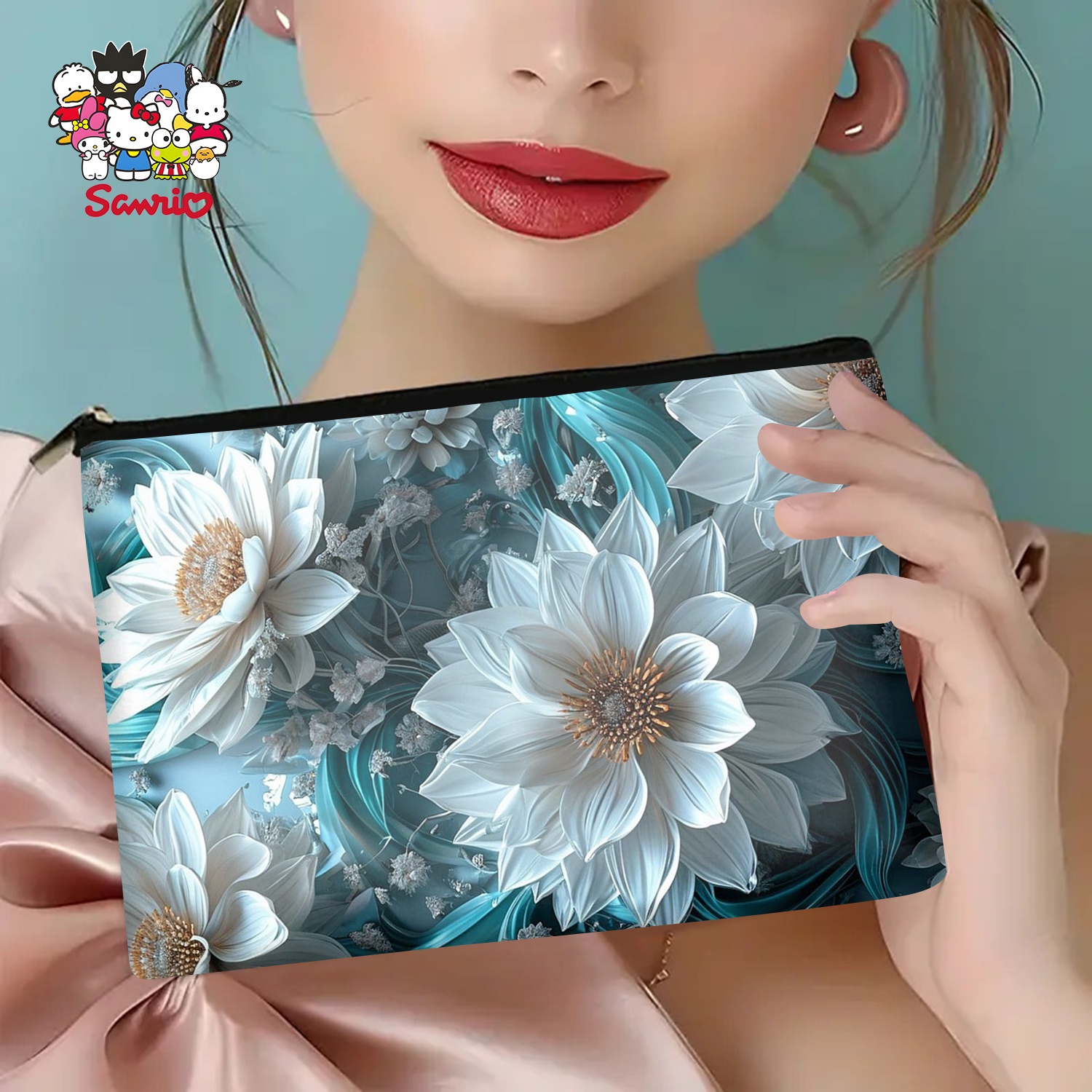 Women Bags White - A Blue and white flower makeup