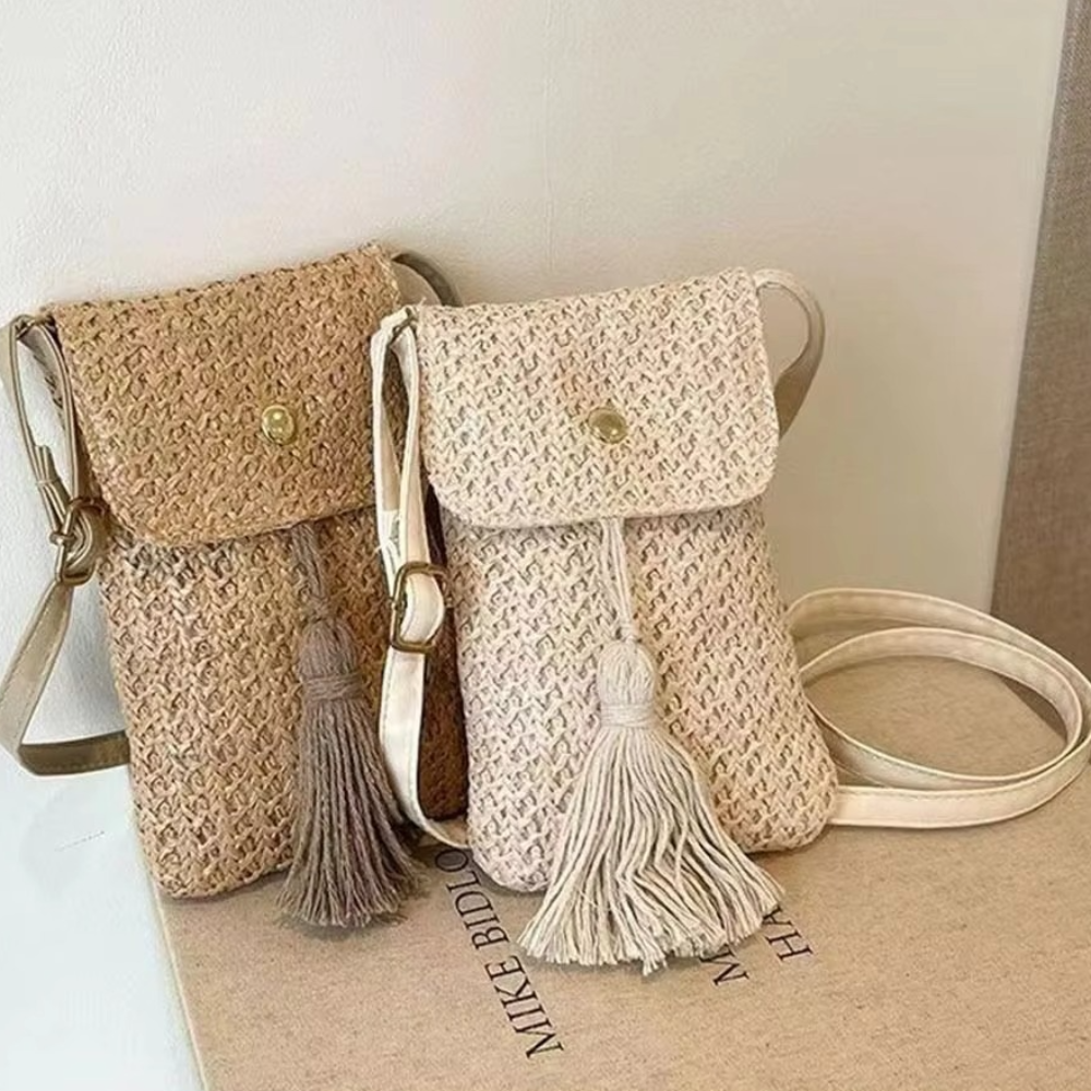 Women'S Crossbody Bags - Portable Weaving Straw Woven Handbag Long