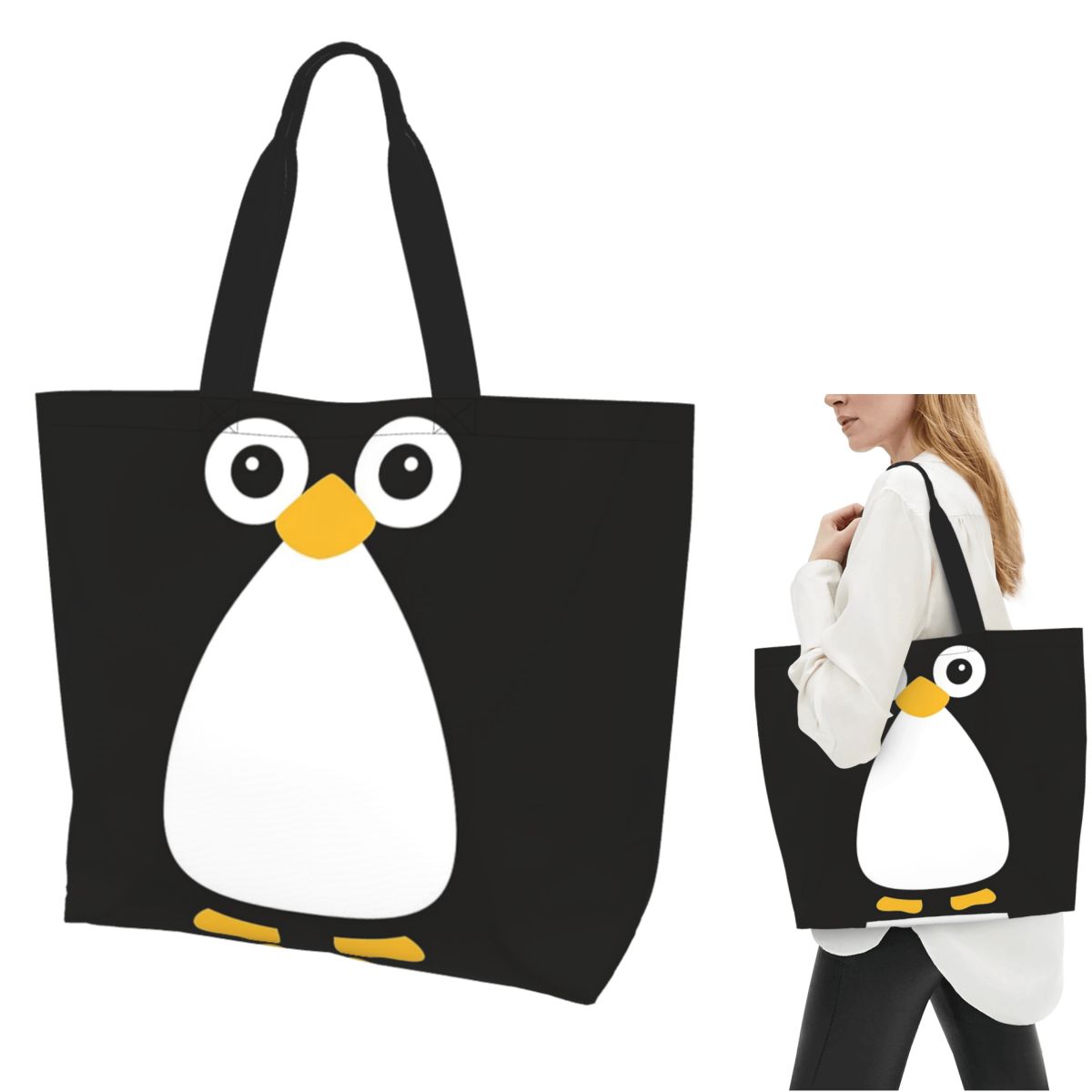 Women Bags Vector - Cute Vector Penguin Shopping Tote Bag
