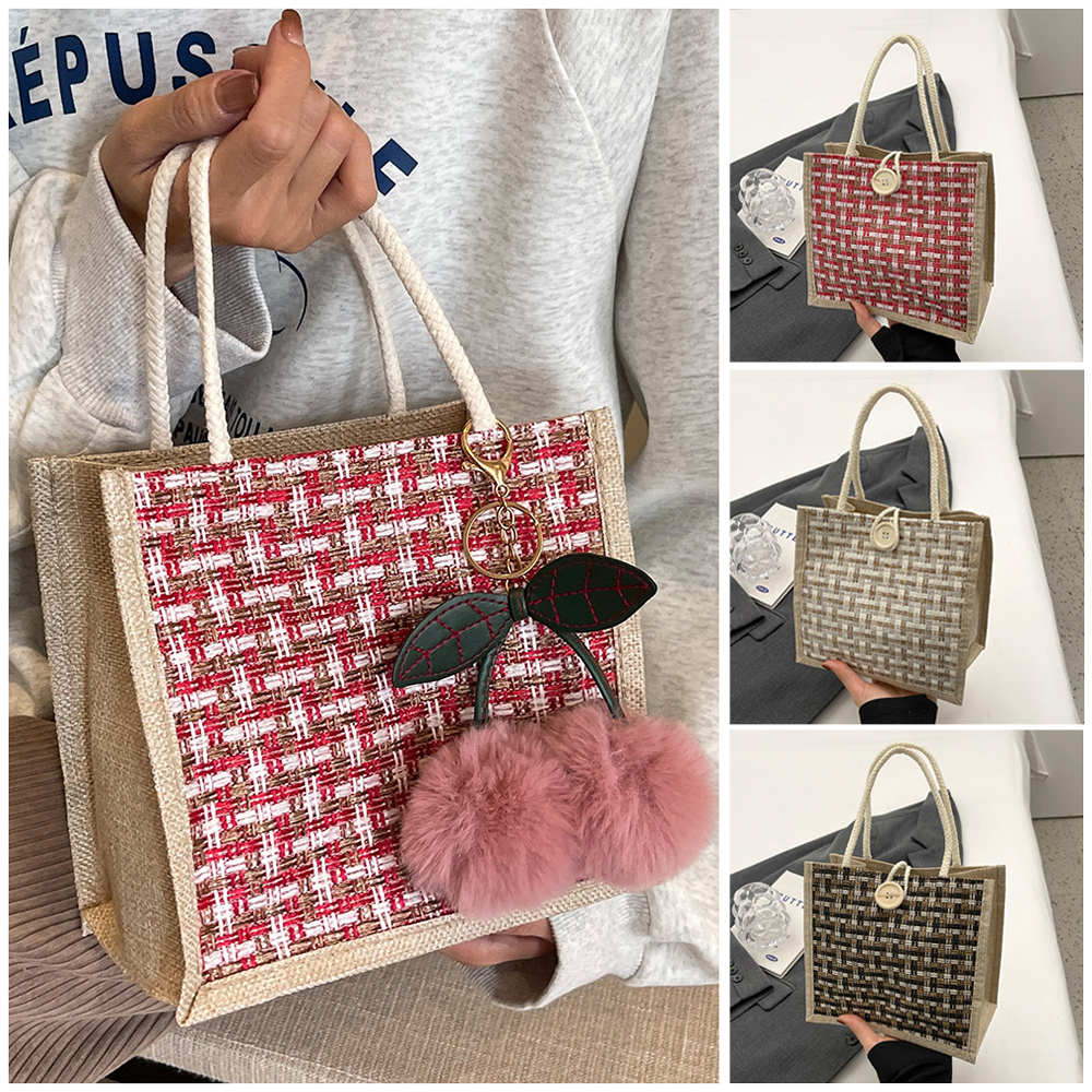 Jute Tote Bag Woven Linen Hand - Women Bags Jute のレビューと価格