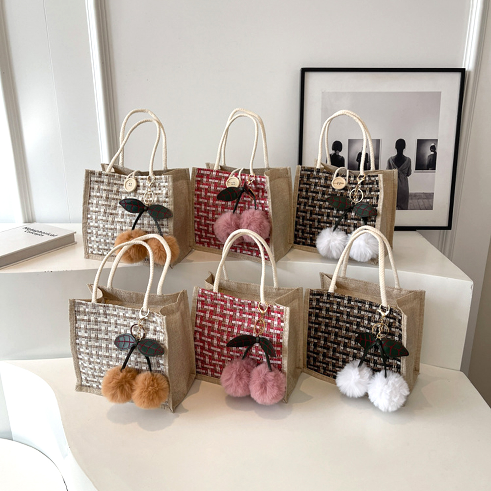 Jute Tote Bag Woven Linen Hand - Women Bags Jute のレビューと価格