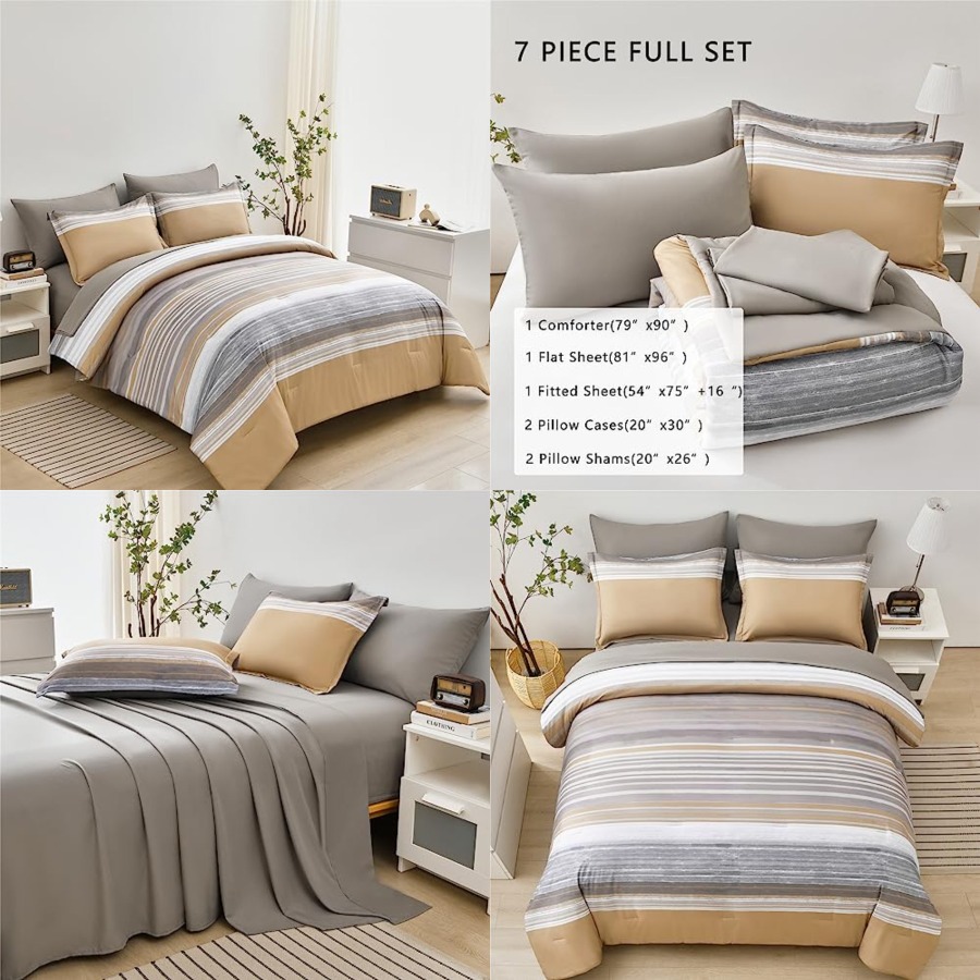 7 Pcs Bed in a Bag Stripe Comf - Women Bags White のレビューと価格