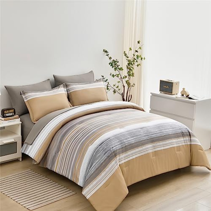 7 Pcs Bed in a Bag Stripe Comf - Women Bags White のレビューと価格