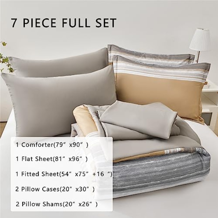 7 Pcs Bed in a Bag Stripe Comf - Women Bags White のレビューと価格
