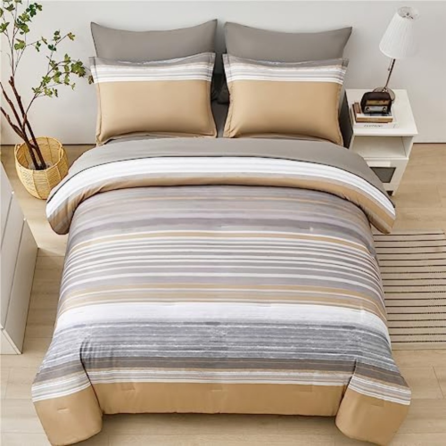 7 Pcs Bed in a Bag Stripe Comf - Women Bags White のレビューと価格