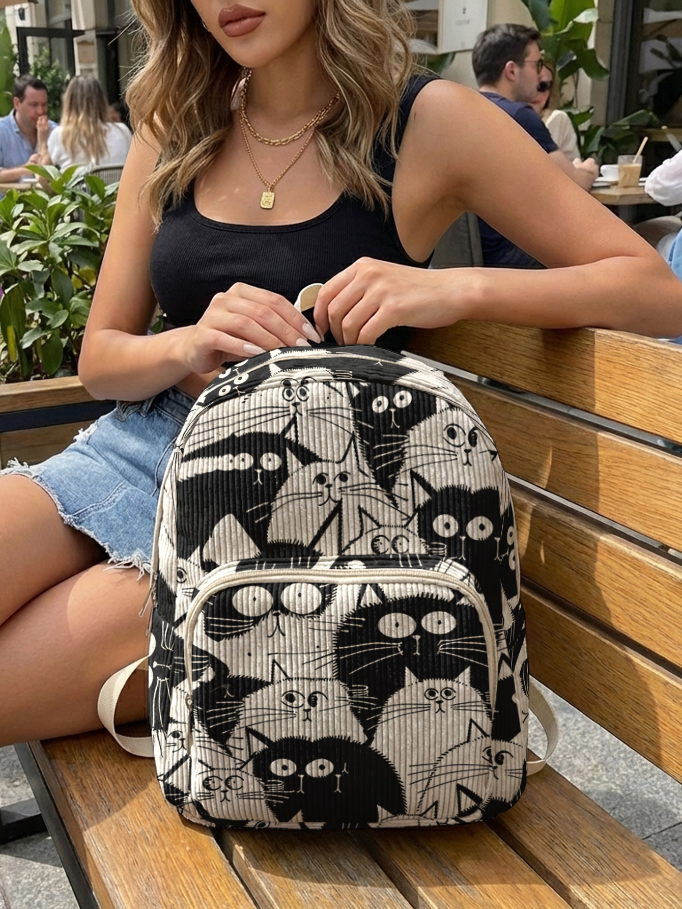 Black & White Cartoon Cats All - Women Bags White のレビューと価格