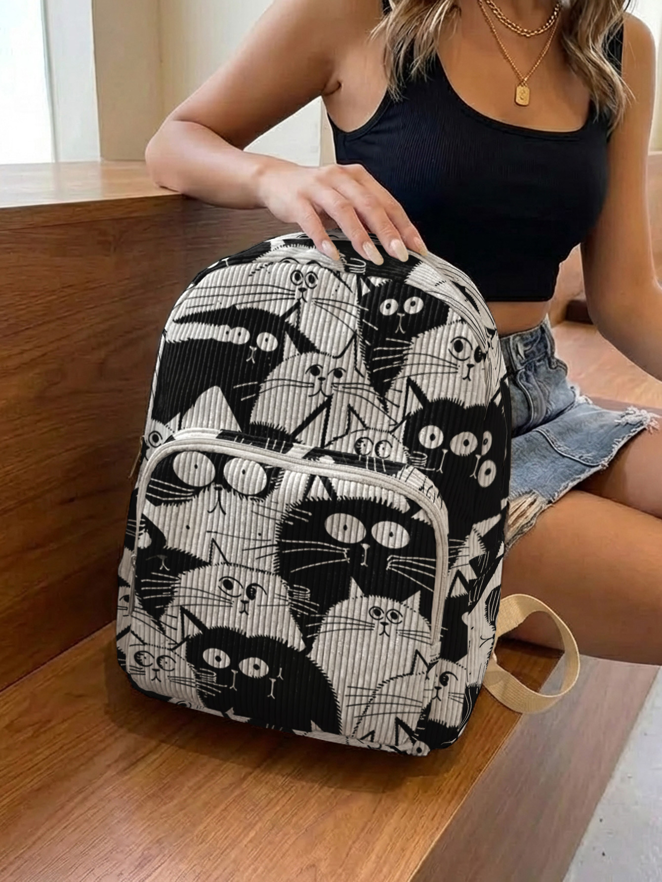 Black & White Cartoon Cats All - Women Bags White のレビューと価格
