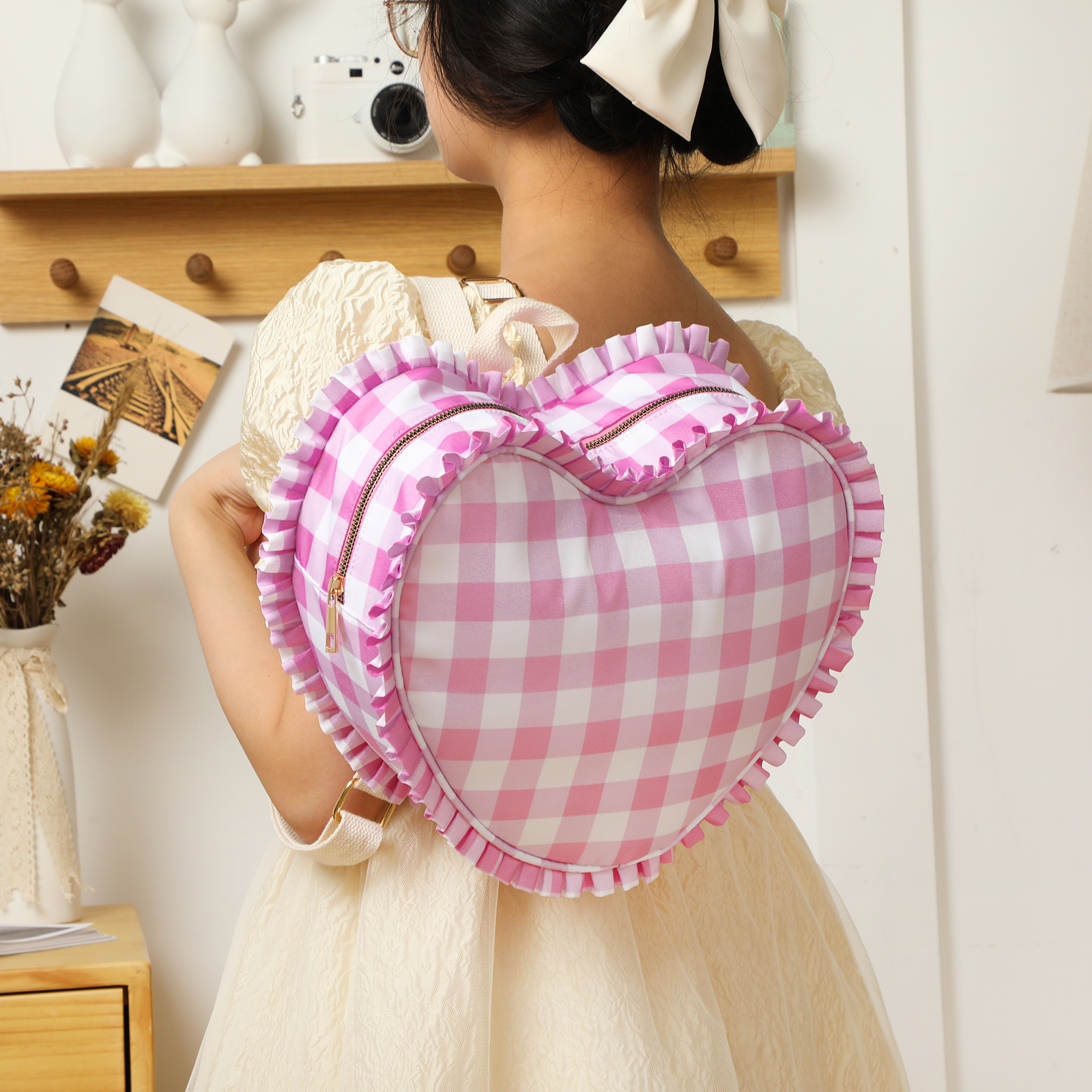 Ruffle Heart Shape Backpack Fa - Women Bags White のレビューと価格