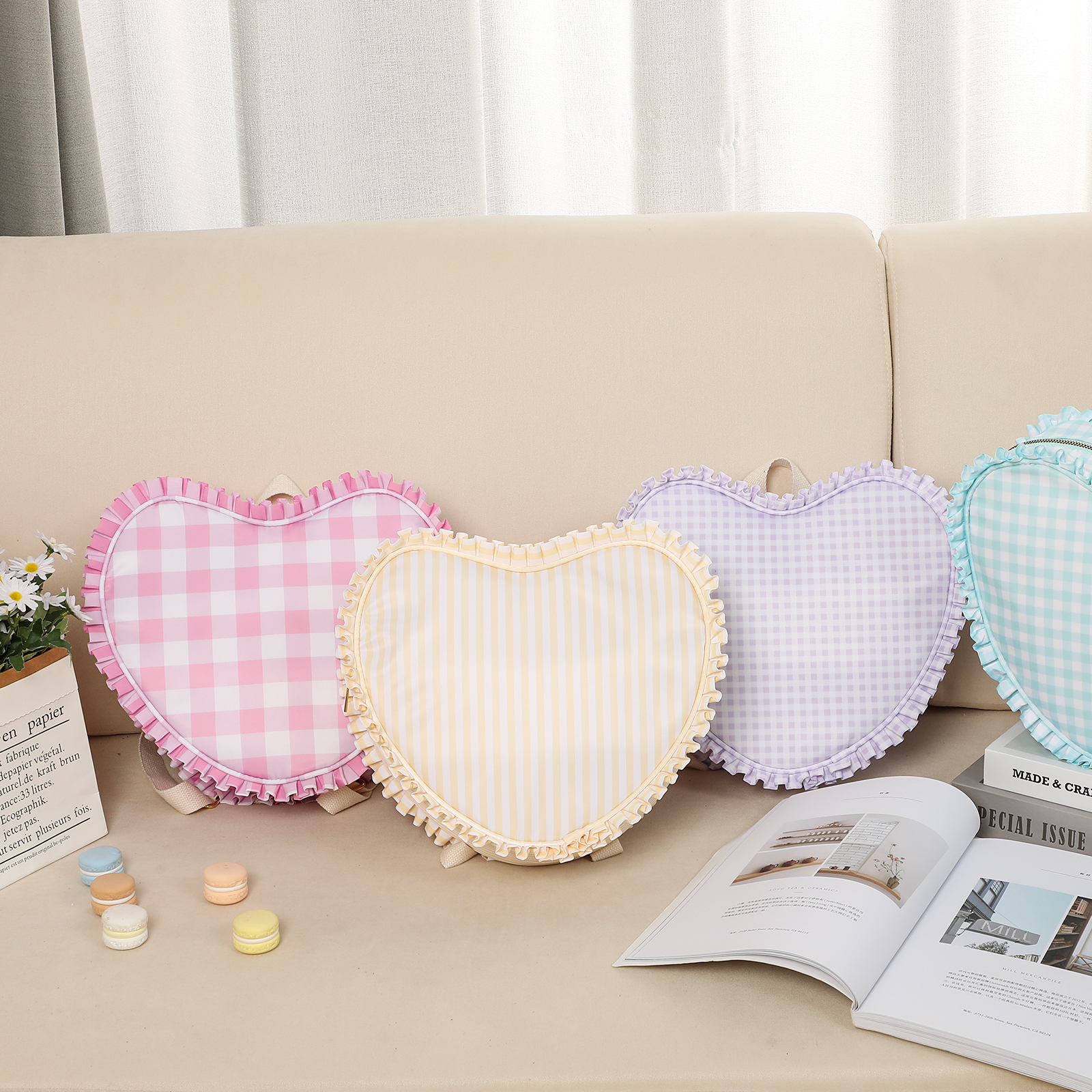 Ruffle Heart Shape Backpack Fa - Women Bags White のレビューと価格