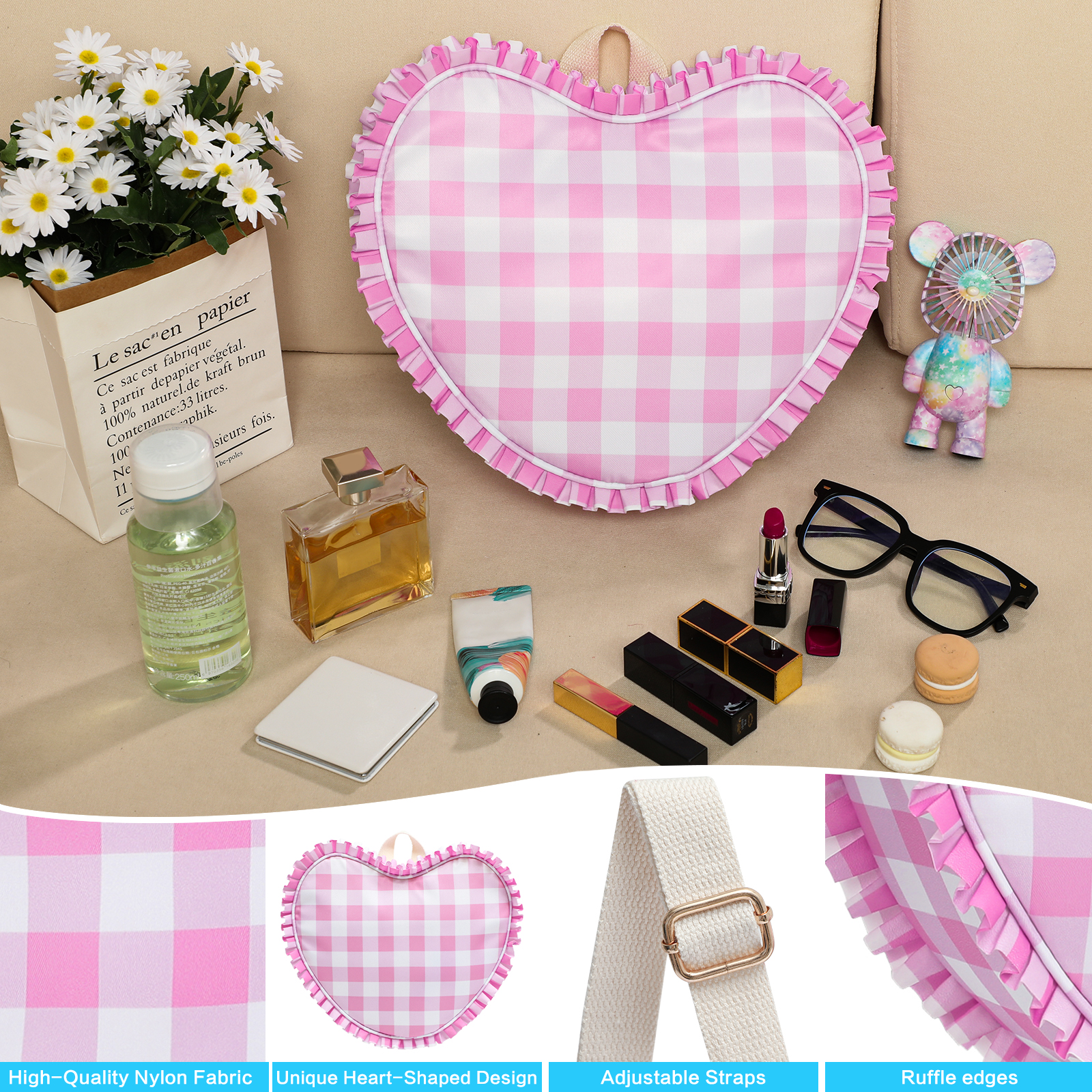 Ruffle Heart Shape Backpack Fa - Women Bags White のレビューと価格